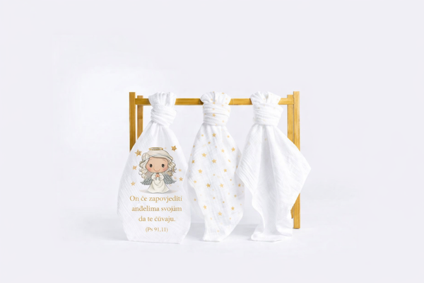 Set dječjih tetra pelena muslin premium 65x65cm - Set 3/1 - On će zapovijediti anđelima svojim da te čuvaju