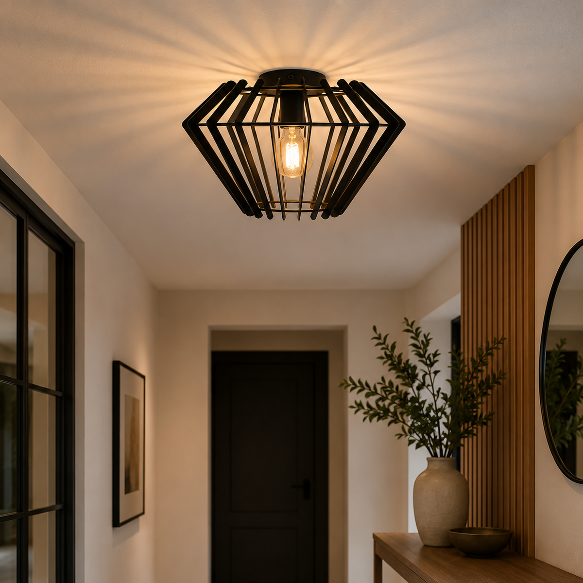 De zwarte Tavola plafondlamp geeft een moderne touch aan je interieur. Perfect voor sfeervolle verlichting in elke ruimte.
