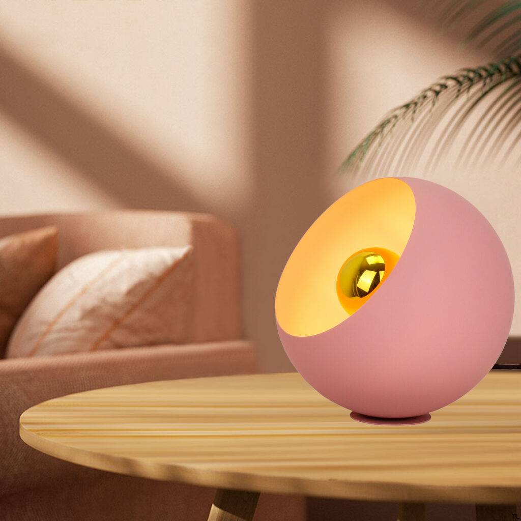 Occhio tafellamp van Chericoni, Ø 25 cm, roze kap, duurzaam en modern ontwerp in ijzer en metaal voor sfeervolle verlichting