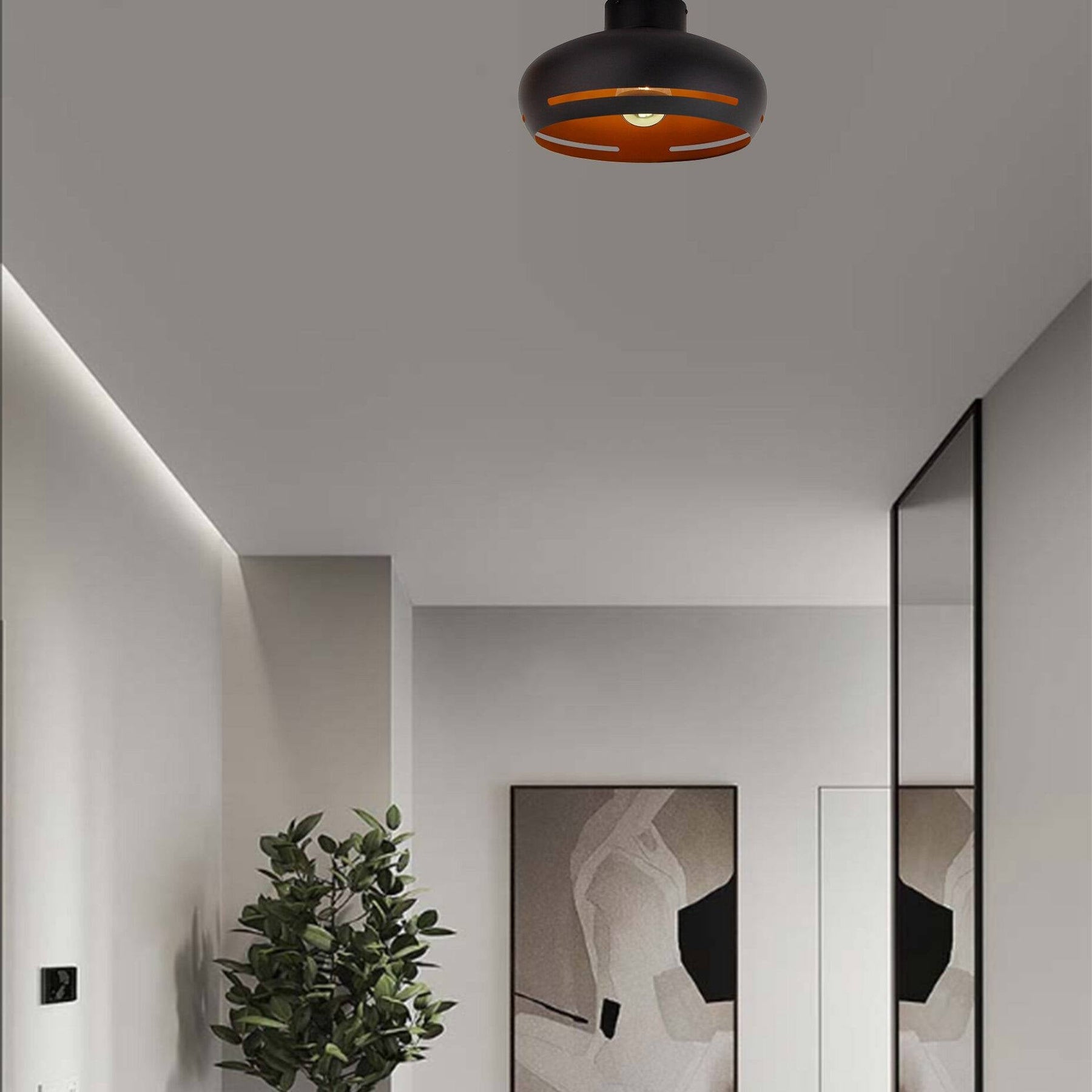 Moderne Chericoni Striscia plafondlamp Ø 35 cm, 1 lichts E27 fitting, met een elegante zwart-gouden afwerking.