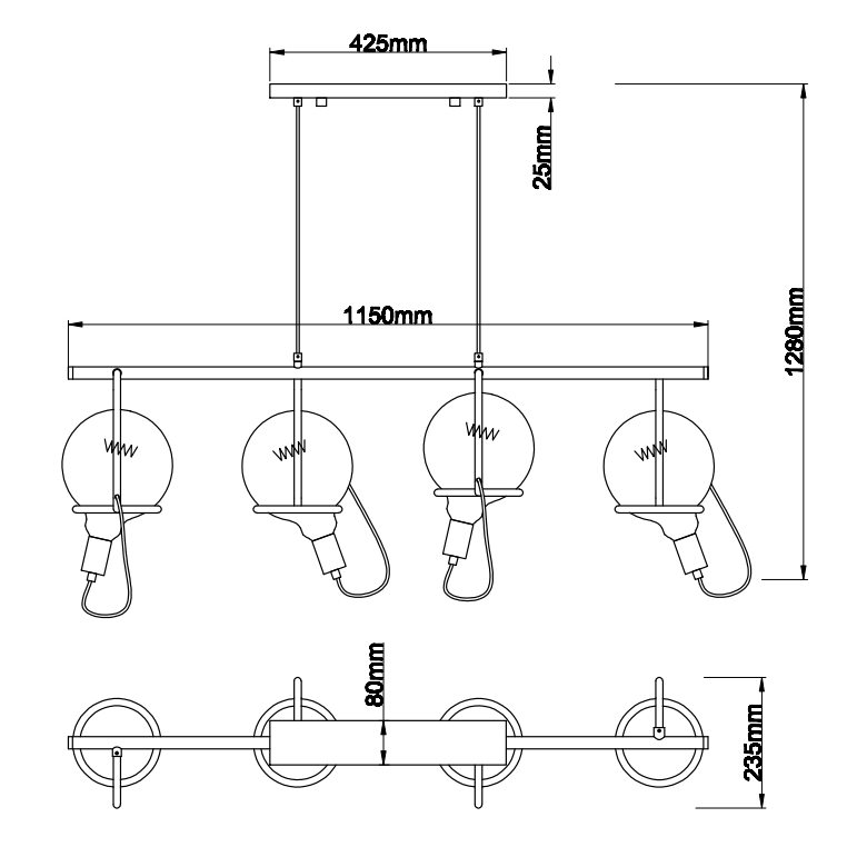 Chericoni Anello Hängelampe, 4-flammig, E27, in Schwarz. Das Design besticht durch Eleganz und Funktionalität – ideal für moderne Wohnräume.