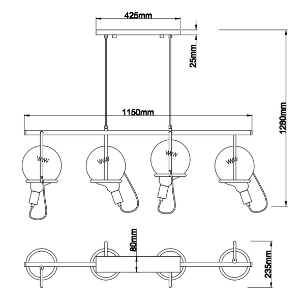 Chericoni Anello Hängelampe, 4-flammig, E27, in Schwarz. Das Design besticht durch Eleganz und Funktionalität – ideal für moderne Wohnräume.