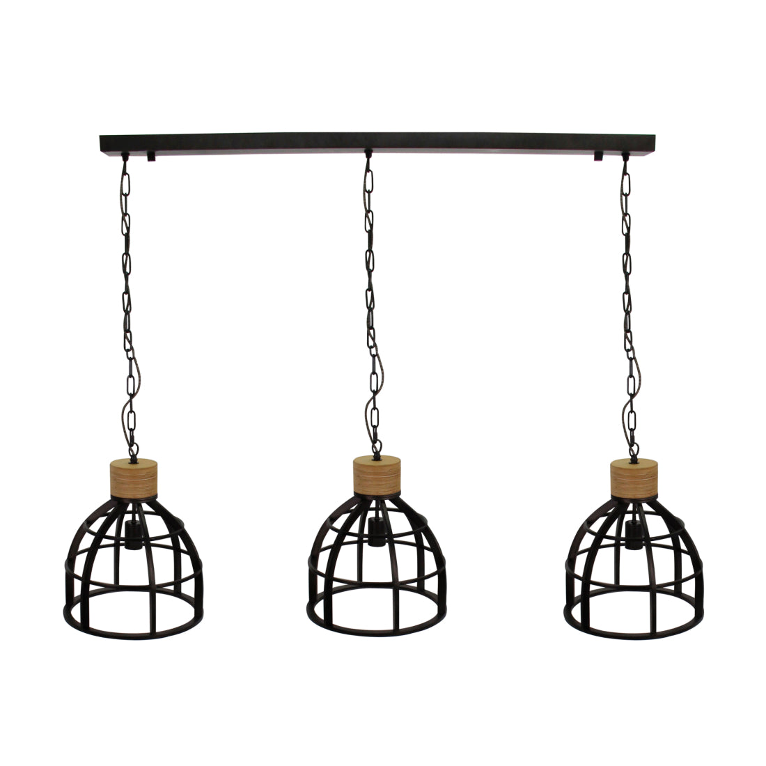 Sfeervolle 3-lichts hanglamp – Chericoni Aperto – Ø34 cm – industrieel met hout