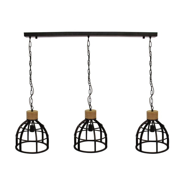 Sfeervolle 3-lichts hanglamp – Chericoni Aperto – Ø34 cm – industrieel met hout