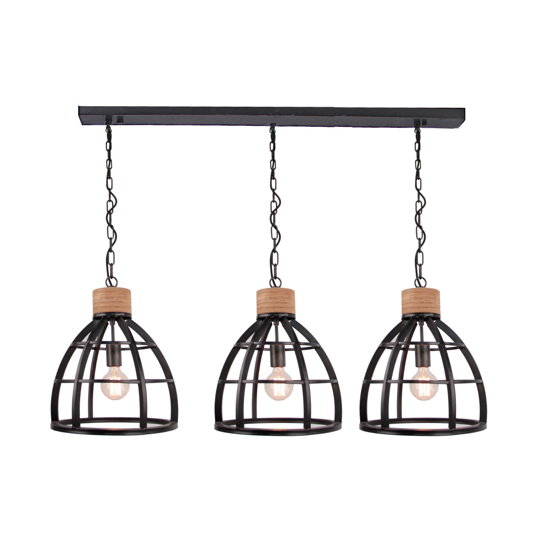 Chericoni Aperto hanglamp – Ø34 cm – 3 lichts – industrieel design met houtaccenten