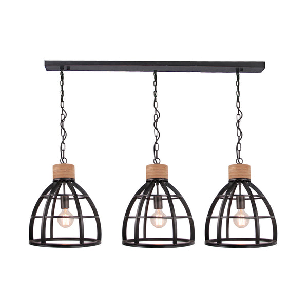 Chericoni Aperto hanglamp – Ø34 cm – 3 lichts – industrieel design met houtaccenten