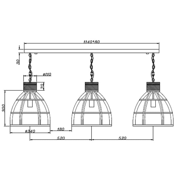 Design hanglamp Ø34 cm – Chericoni Aperto – 3 lichts – industriële stijl met hout