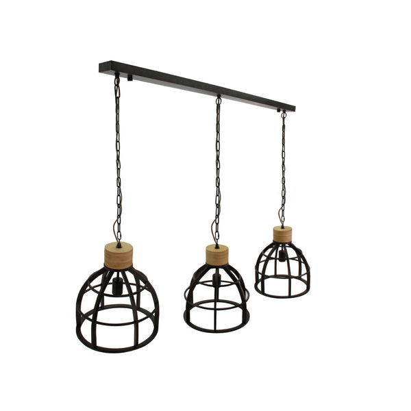 Industrieel geïnspireerde hanglamp – Chericoni Aperto – 3 lichts – Ø34 cm – houtaccenten