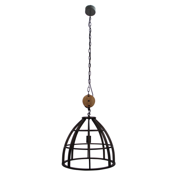 Elegante Chericoni Aperto hanglamp, Ø47 cm, 1 lichts, zwart met hout, perfect voor een modern interieur.