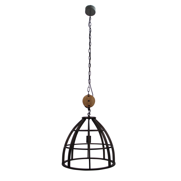 Elegante Chericoni Aperto hanglamp, Ø47 cm, 1 lichts, zwart met hout, perfect voor een modern interieur.
