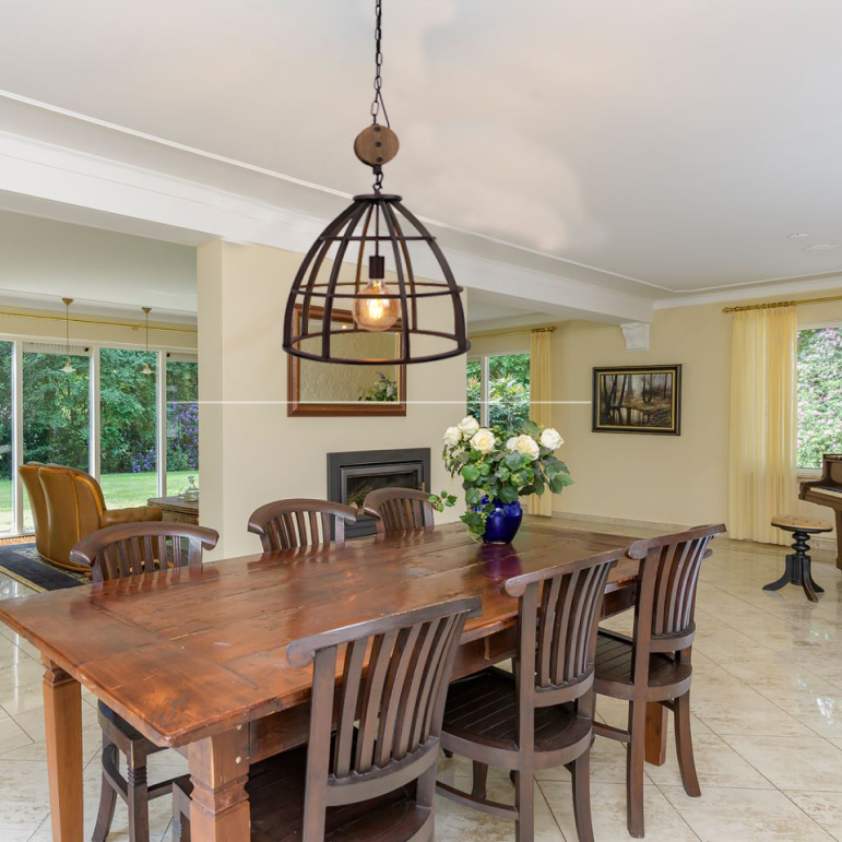 Moderne Chericoni Aperto hanglamp, zwart met hout, 1 lichts, Ø47 cm, E27 fitting.