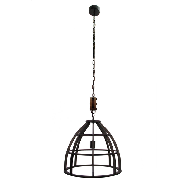 Stijlvolle Chericoni Aperto hanglamp, zwart design met houtaccent, Ø47 cm, E27 fitting.