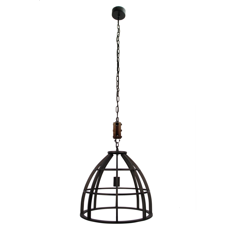 Stijlvolle Chericoni Aperto hanglamp, zwart design met houtaccent, Ø47 cm, E27 fitting.