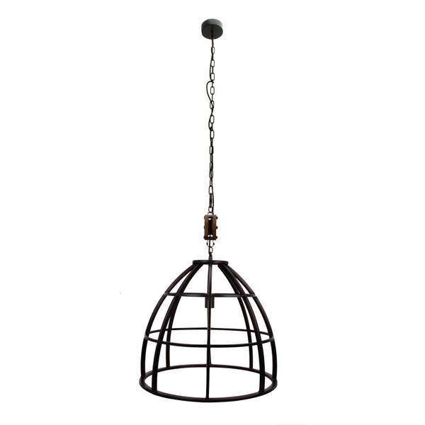 Chericoni Aperto hanglamp, 1 lichts, zwart en hout design, Ø60 cm, sfeervolle verlichting.