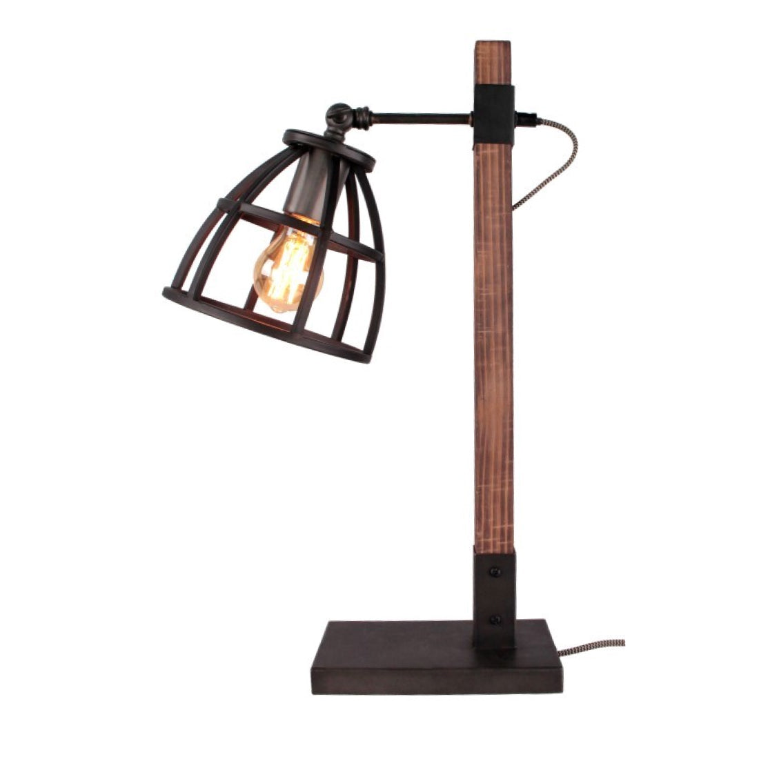 Chericoni Aperto tafellamp Ø18 cm met houten voet en zwarte metalen kap, volledig afgebeeld tegen een neutrale achtergrond.