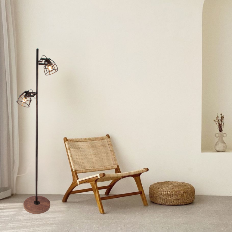 Chericoni Aperto zwarte vloerlamp met 2 lichtpunten, 153 cm hoog en E14 fitting. Stijlvol design voor een modern interieur
