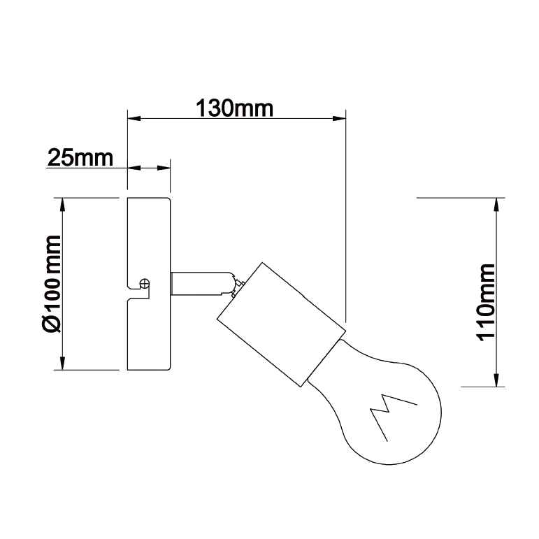Runde Wandleuchte Chericoni Basic, schwarz, Ø10 cm, E27, 1-flammig, ohne Kordel, Knick-Design.