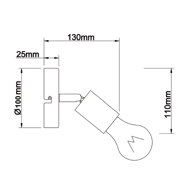 Runde Wandleuchte Chericoni Basic, schwarz, Ø10 cm, E27, 1-flammig, ohne Kordel, Knick-Design.