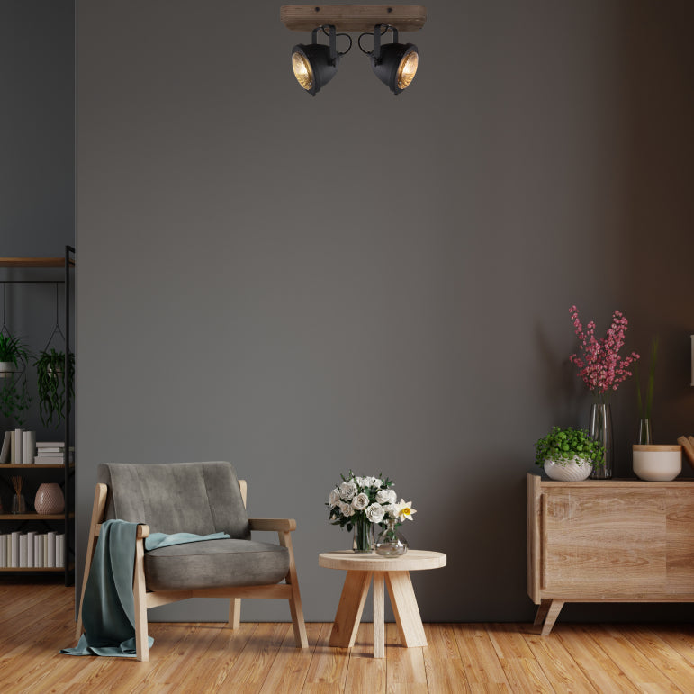 Moderne 2-flammige Chericoni Bella Deckenleuchte, Ø12 cm, Schwarz, ideal für Akzent- und Funktionsbeleuchtung.