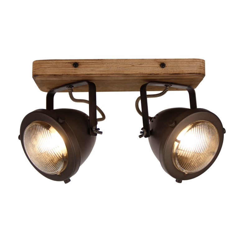 Der Chericoni Bella Deckenstrahler kombiniert Black Steel und Vintage Holz, Ø13 cm, 2-flammig, und bietet stilvolle, gezielte Beleuchtung.