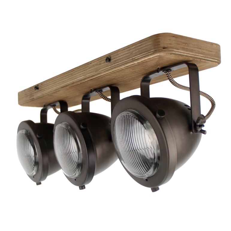 Stilvoller Chericoni Bella Deckenstrahler, Ø13 cm, 3-flammig, Black Steel mit Vintage-Holz-Details, ideal für moderne Einrichtungen.