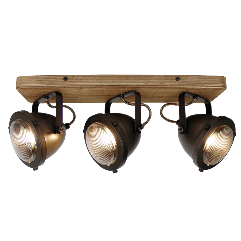 Der Chericoni Bella Deckenstrahler kombiniert Black Steel und Vintage Holz, Ø13 cm, 3-flammig, für gezielte und stilvolle Beleuchtung.