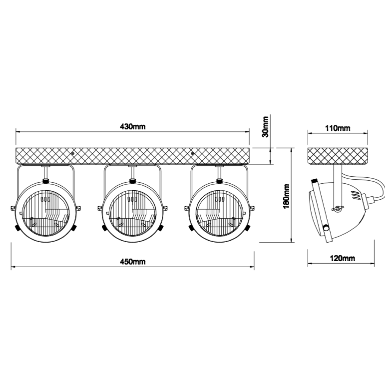 Chericoni Bella Deckenstrahler, Ø13 cm, 3-flammig, aus Black Steel mit Vintage Holz, kombiniert funktionale Beleuchtung mit dekorativem Design.