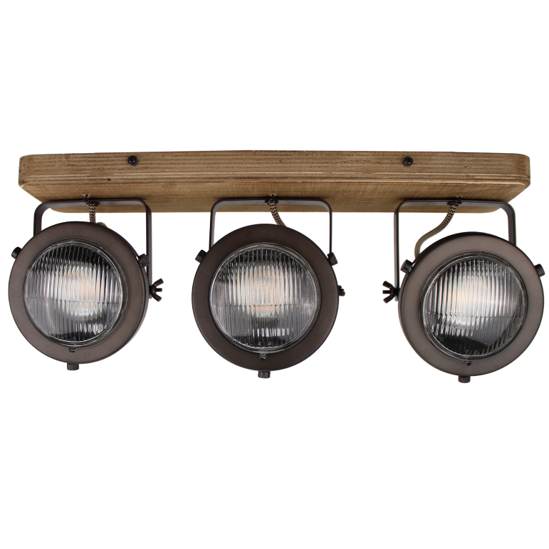Chericoni Bella Spot-Deckenstrahler, Ø13 cm, 3-flammig, Black Steel mit Vintage Holz, sorgt für dekorative Lichtakzente.