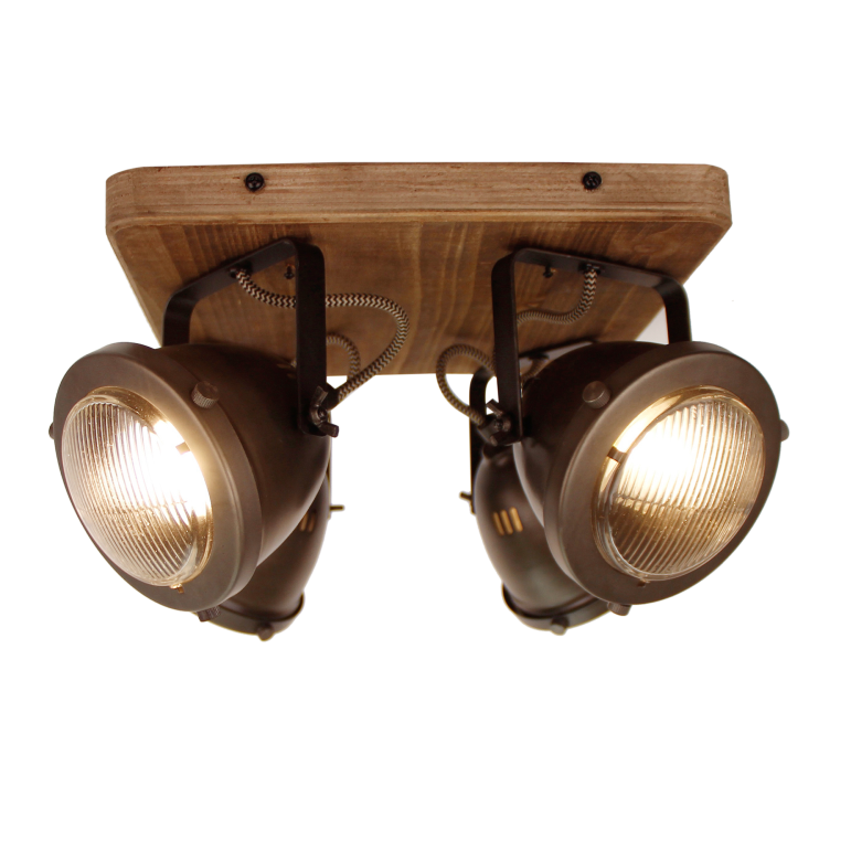 Chericoni Bella Spot-Deckenstrahler, Ø13 cm, 4-flammig, Black Steel und Vintage Holz, sorgt für dekorative Lichtakzente.