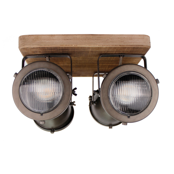 Die Chericoni Bella Deckenleuchte kombiniert Ø13 cm Black Steel und Vintage Holz, 4-flammig, für warme und gezielte Lichtpunkte.