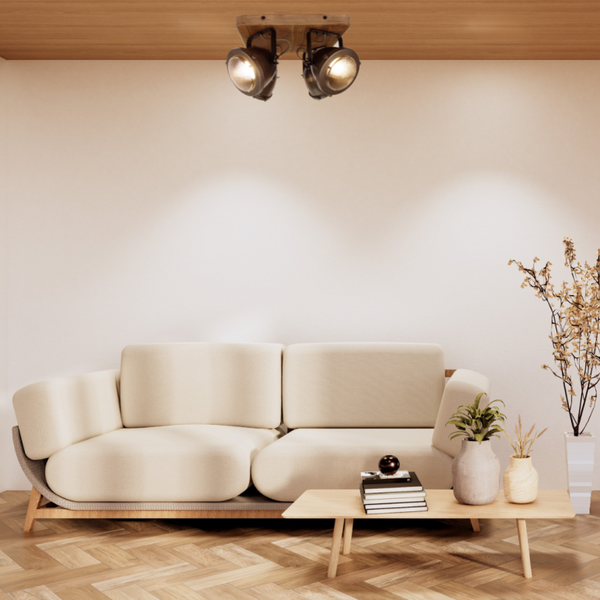 Faretto da soffitto Chericoni Bella – 4 luci – Ø13 cm – GU10 – Acciaio nero con legno vintage