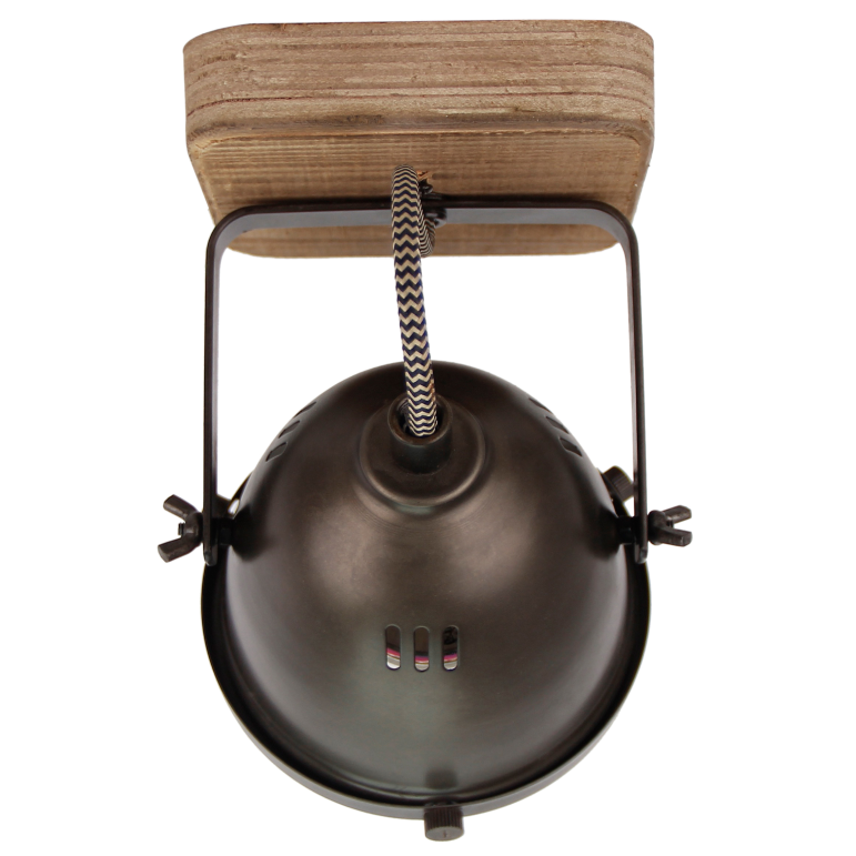 Stilvoller Chericoni Bella Plafondspot, Ø13 cm, 1-flammig, Black Steel und Vintage Holz, ideal für moderne Einrichtungen.