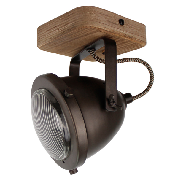 Chericoni Bella Spot, Ø13 cm, 1-flammig, Black Steel mit Vintage-Holz-Akzenten, setzt dekorative Lichtpunkte im Raum.