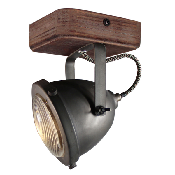 Chericoni Bella Plafondspot, Ø13 cm, 1-flammig, Black Steel mit Holzdetails, punktet mit elegantem Industrial-Charme.