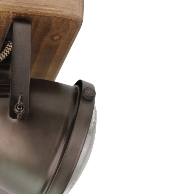 Schwarzer Chericoni Bella Plafondspot mit Vintage-Holz, Ø13 cm, 1-flammig, perfekt für gezielte Lichtakzente.