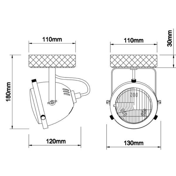 Chericoni Bella Spot, Ø13 cm, 1-flammig, Black Steel mit Vintage-Holz-Akzenten, setzt dekorative Lichtpunkte im Raum.