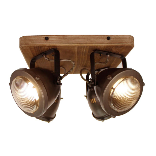 Chericoni Bella plafondspot, 4 lichts, Ø 13 cm, GU10, black steel met vintage hout, ideaal voor sfeervolle verlichting in moderne interieurs.