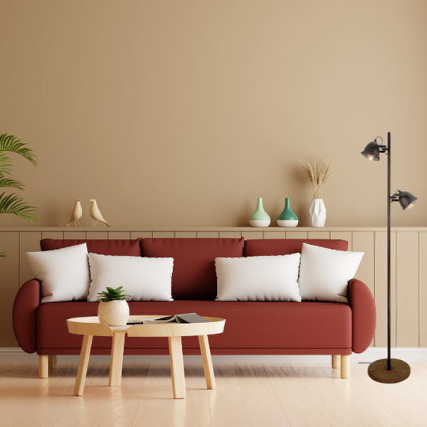 Moderne 2-flammige Chericoni Bella Stehlampe aus Holz und Schwarz, 153 cm hoch, Ø11 cm, ideal für Wohnzimmer oder Büro.