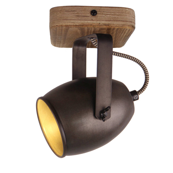 Chericoni Dolce plafondspot in zwart-brons met vintage houten details, 1 lichts, Ø9 cm, perfect voor sfeervolle verlichting.