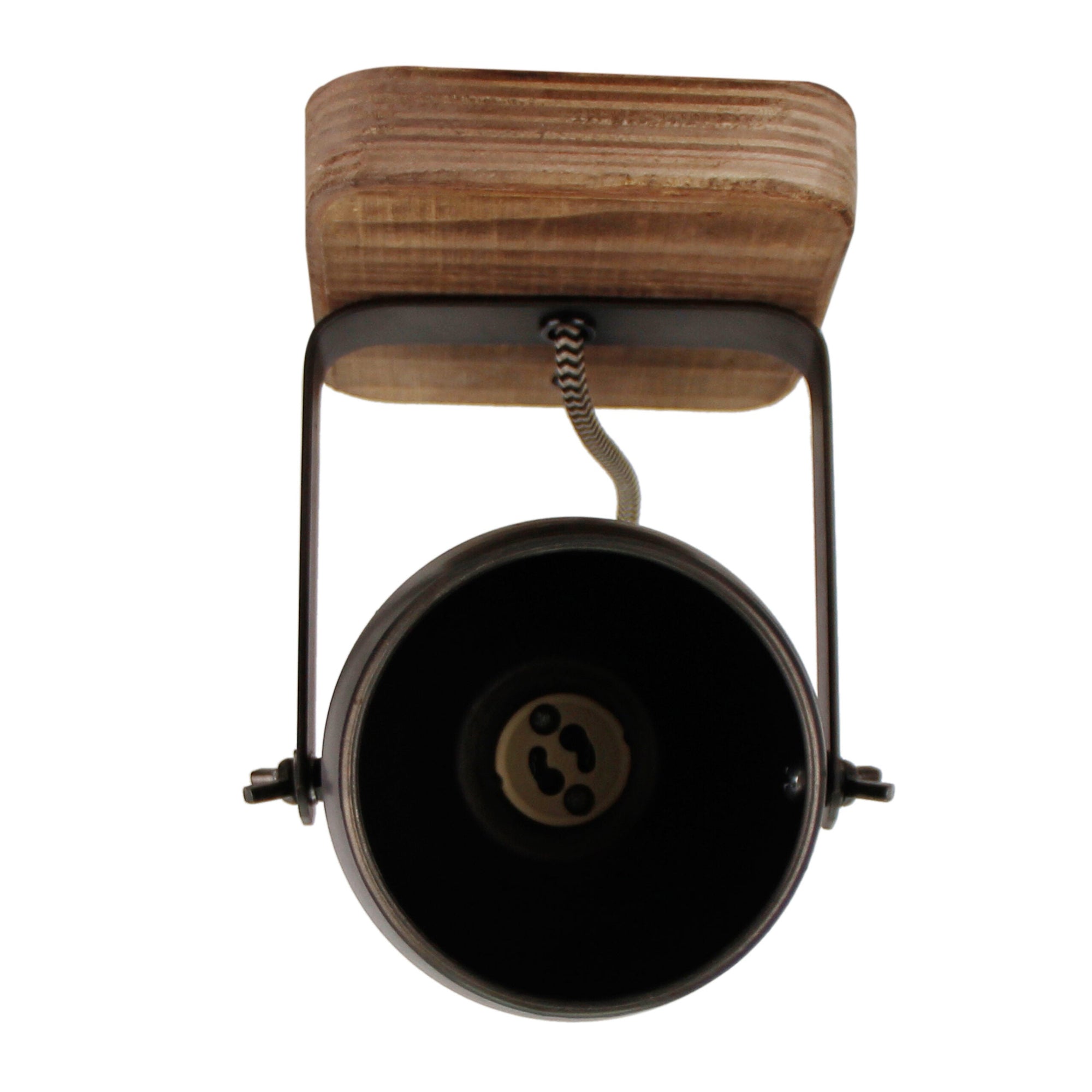 Chericoni Dolce plafondspot, zwart-brons met vintage hout, 1 lichts, Ø9 cm, ideaal voor stijlvolle en warme interieurverlichting.