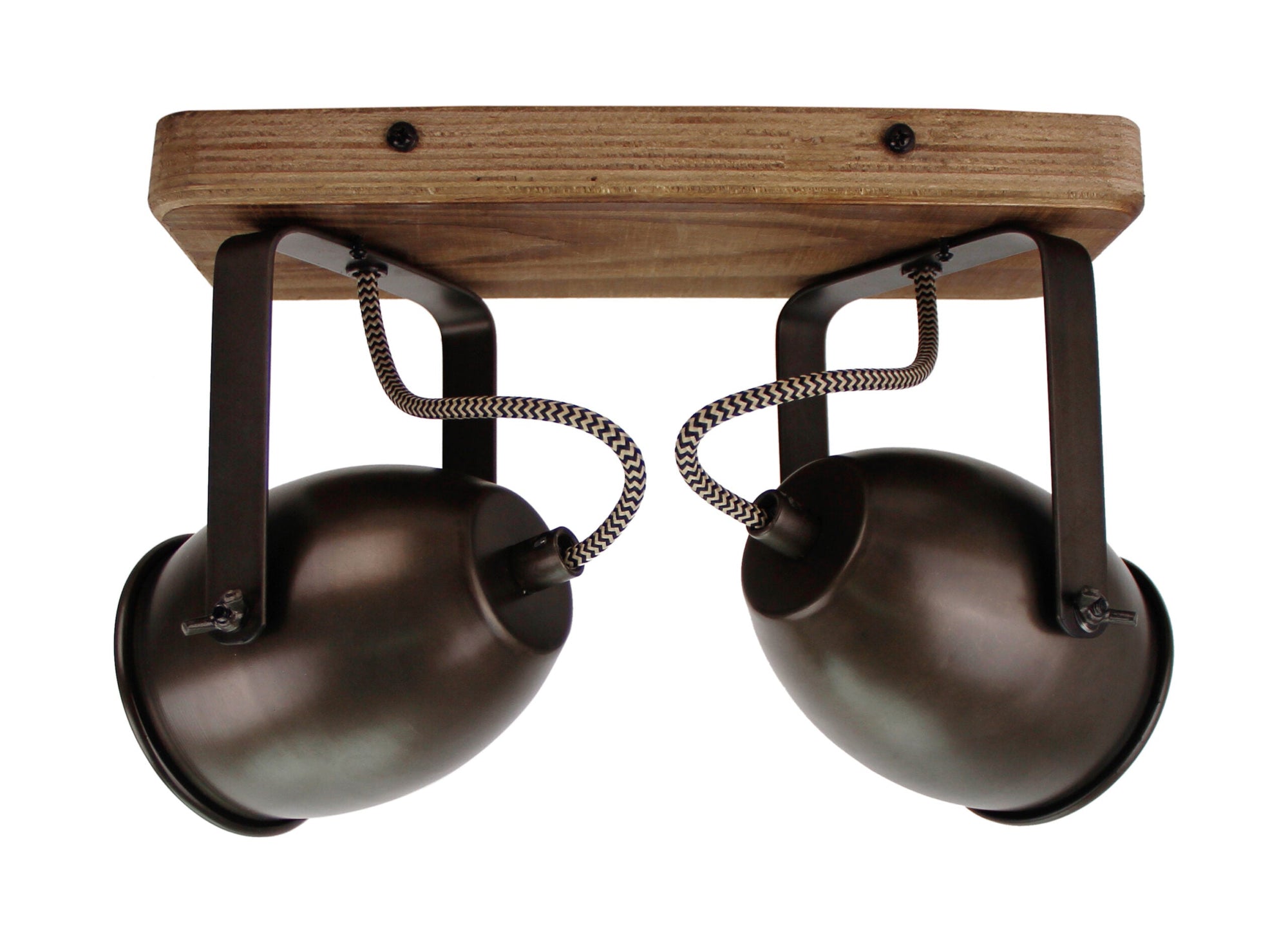 Achteraanzicht Chericoni Dolce plafondspot 2-lichts, zwart-brons met vintage hout, Ø9 cm, industrieel en elegant ontwerp.