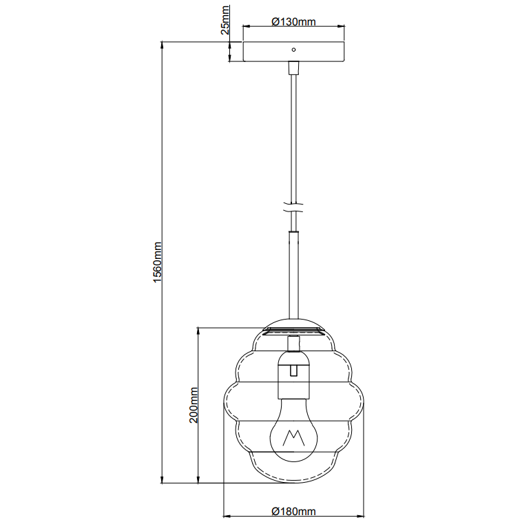 Elegante Chericoni Favo Hängelampe, Ø18 cm, 1-flammig, aus Glas, passend für verschiedene Einrichtungsstile.