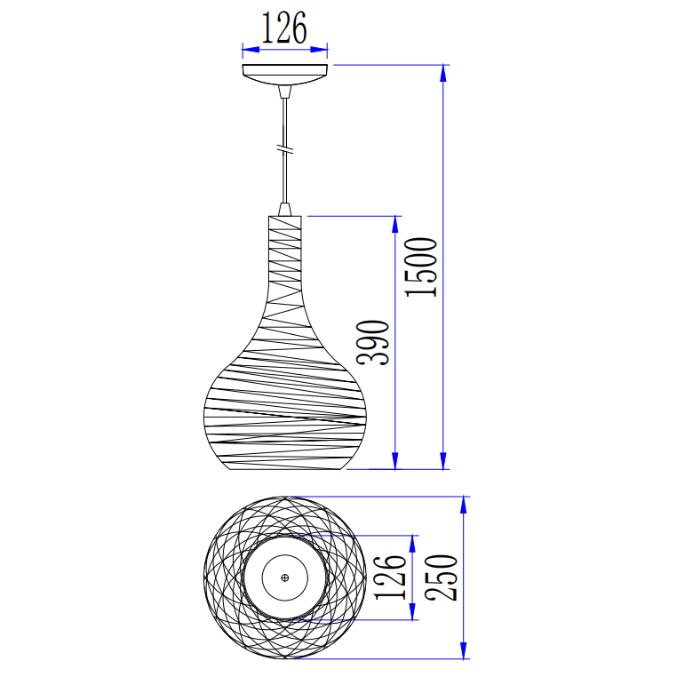 Elegante Chericoni Filo Sottile Hängelampe, schwarz, Ø25 cm, 1-flammig, Eisen und Metall, zeitloses Design.