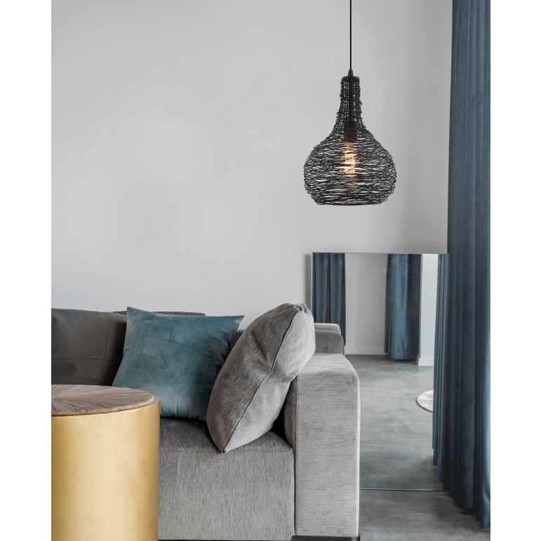 Schwarze Pendelleuchte Chericoni Filo Sottile, Ø25 cm, 1-flammig, robuste Eisen- und Metallkonstruktion.