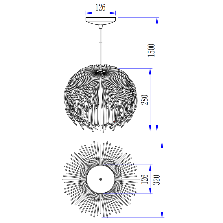Elegante Chericoni Filo Sottile Hängelampe, Ø32 cm, 1-flammig, schwarz, Eisen und Metall, dekorativ und funktional.