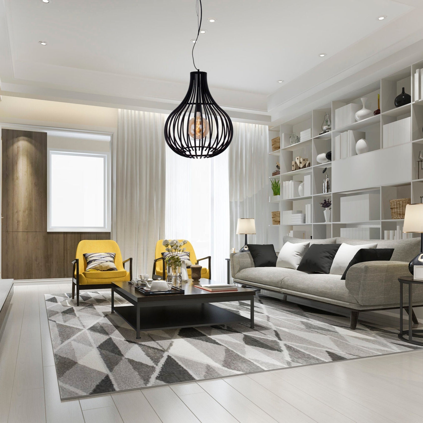 Chericoni Goccia hanglamp, Ø50 cm, zwart metaal, sfeervol verlicht boven een tafel, creëert een robuuste uitstraling in het interieur.