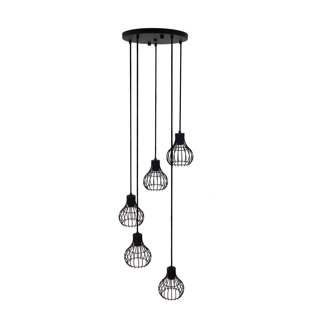 Hanglamp 5-lichts – Chericoni Goccia – zwart metaal – kappen Ø16 cm