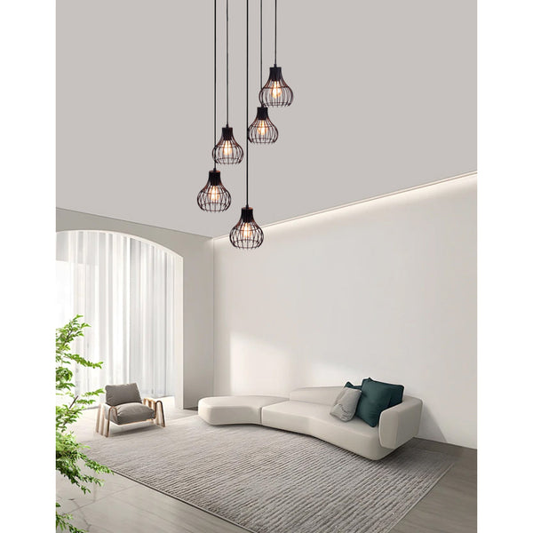 Moderne 5-lichts hanglamp Chericoni Goccia – zwart metaal – kappen Ø16 cm – E27
