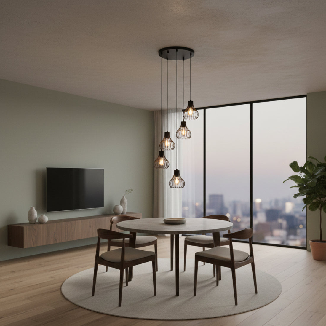 Chericoni Goccia pendant lamp - 5 lights - Shades Ø16 cm - Black Metal - E27