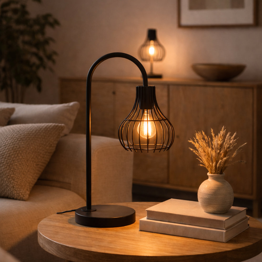 Chericoni Goccia Table Lamp - 1 Light - Industrial Design - Black - E27 - Metal Cage Lamp